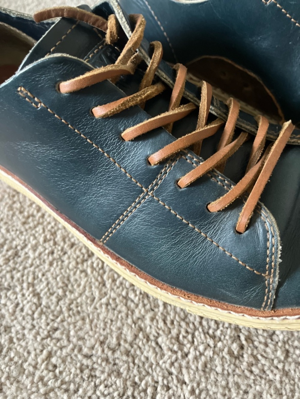 Frye Navy Leather Walker Oxfords with Brown Leather Laces - Picture 3 of 15